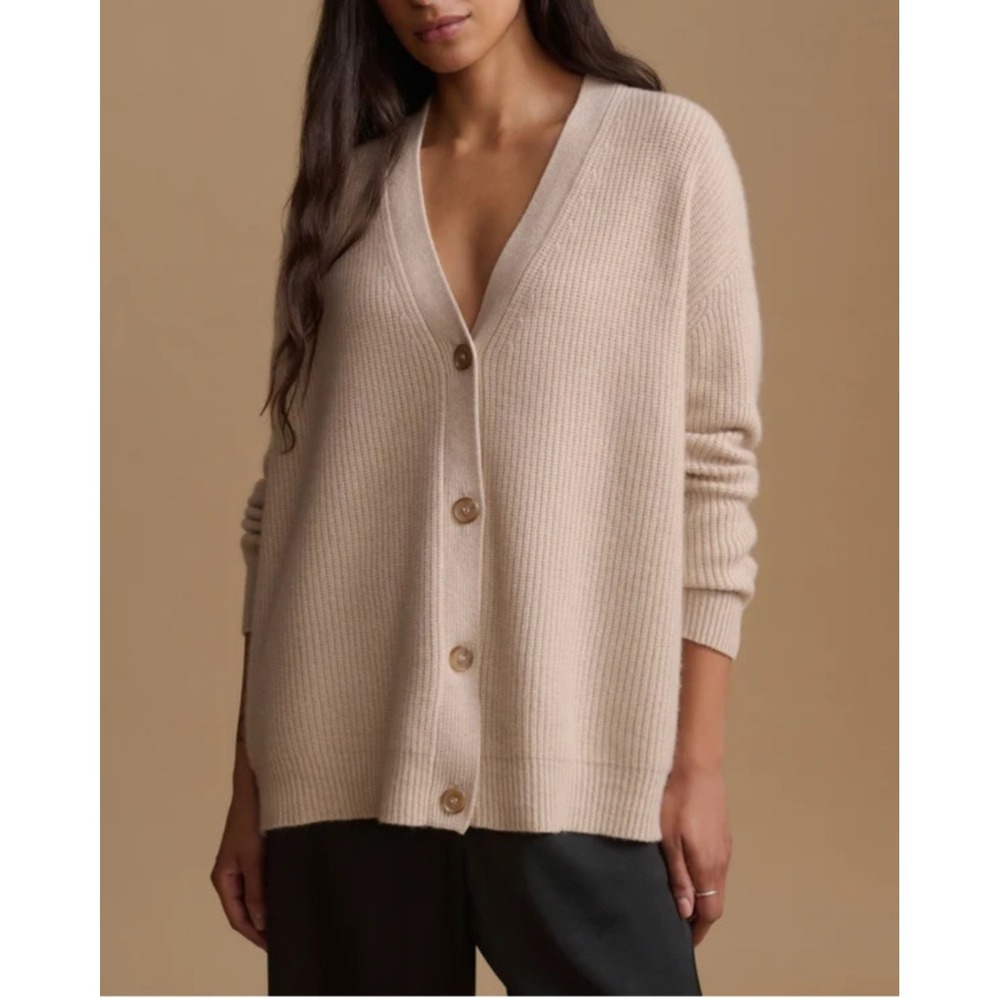 Jenni Kayne Cashmere Cocoon Cardigan Oatmeal Beige V-Neck Sweater NWT Small